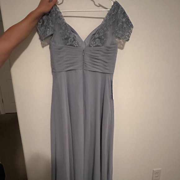 AZAZIE *ADALYN* A-Line Lace Chiffon Floor-Length Dress Dusty Blue *Size A12* - Picture 7 of 11